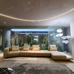 Fluid Curved Sectional Top-Grain Leather Sofa with Integrated Marble Side Platform